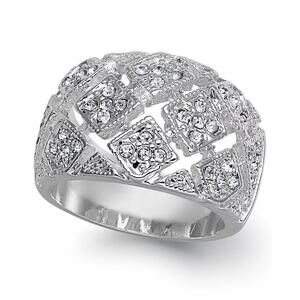 Silver Plate Crystal Mesh Wide Ring Size 10